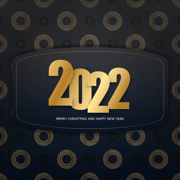 Brochure Modello 2022 Buon Natale Nero Con Ornamenti Oro Lusso — Vettoriale Stock