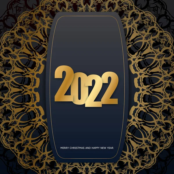 Plantilla Folleto 2022 Feliz Navidad Color Negro Con Patrón Oro — Vector de stock