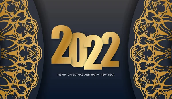 2022 Happy New Year Brochure Template Black Color Luxury Golden — Stock Vector