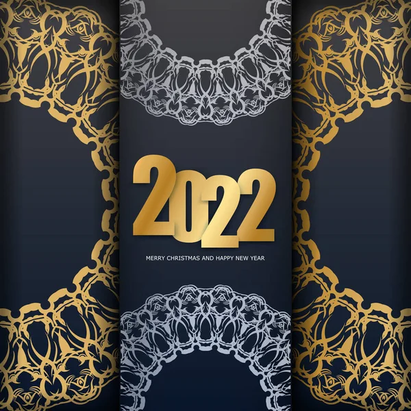 Flyer Template 2022 Merry Christmas Black Color Winter Gold Pattern — Stock Vector