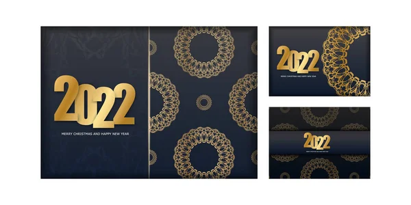 Couleur Noire Happy New Year Flyer Template 2022 Avec Ornement — Image vectorielle