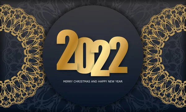 Шаблон Вітальна Листівка 2022 Веселий Різдвяний Чорний Колір Вінтажним Золотим — стоковий вектор