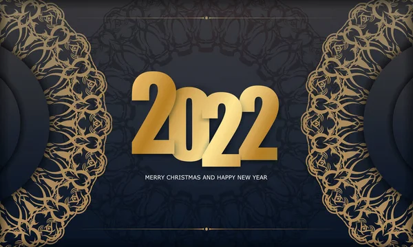 Открытка 2022 Рождеством Черный Цвет Абстрактным Золотым Орнаментом — стоковый вектор