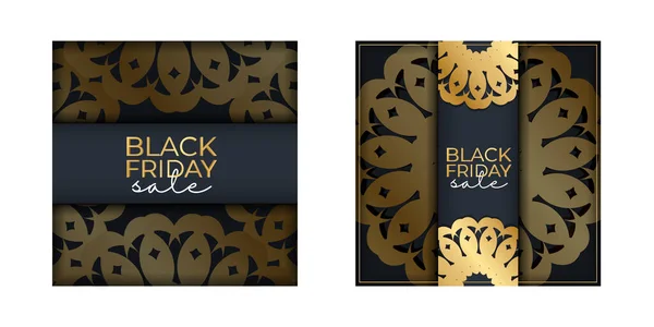 Black Friday Party Plakatvorlage Dunkelblauer Farbe Mit Abstraktem Goldschmuck — Stockvektor