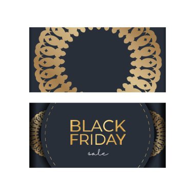 Kara Cuma tanıtım şablonu koyu mavi renkli geometrik altın süslemeli