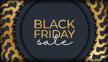 Kara Cuma İçin Kutlama Posteri Şablonu Lükslü Altın Süslü Koyu Mavi