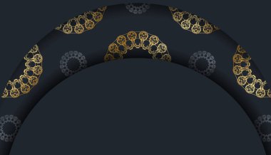 Tasarımınız için Yunan altın süslemeleri içeren siyah renkli kartpostal şablonu.