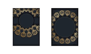 Tebrikler için siyah renkli broşür ve klasik altın süs..