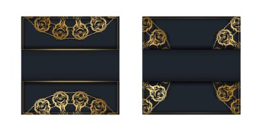 Siyah renkli broşür ve basılmaya hazır klasik altın süslemesi..