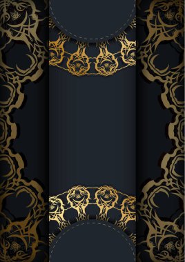 Tasarımınız için soyut altın desenli siyah renk broşürü.