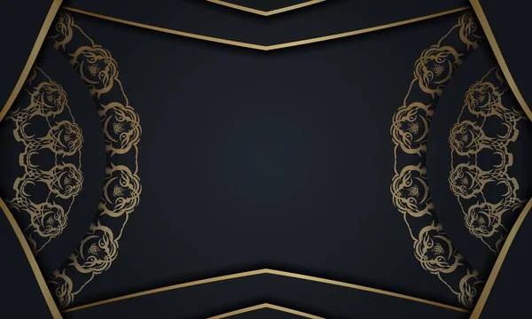 Plantilla Folleto Color Negro Con Adorno Oro Mandala Para Diseño — Vector de stock
