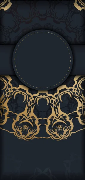 Brochure Sjabloon Zwarte Kleur Met Griekse Gouden Ornamenten Klaar Voor — Stockvector