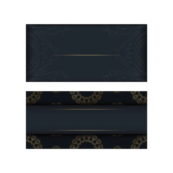 Черный Шаблон Брошюры Греческими Золотыми Орнаментами Вашего Бренда — стоковый вектор