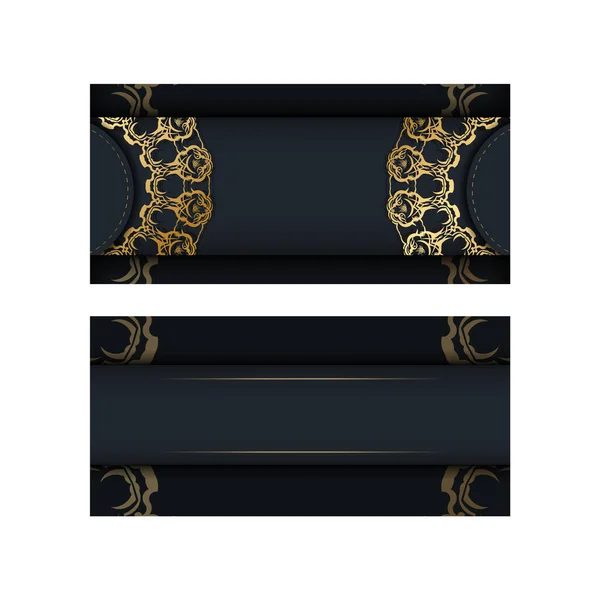 Plantilla Folleto Color Negro Con Patrón Oro Indio Para Diseño — Vector de stock