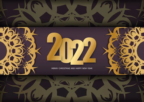 2022 Folheto Feliz Ano Novo Cor Borgonha Com Padrão Ouro — Vetor de Stock