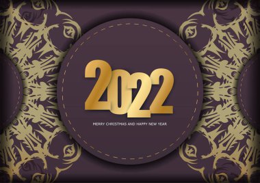 Uçuş şablonu 2022 Mutlu noeller Burgonya rengi kış altın desenli
