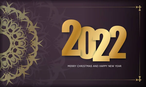 2022 Heureux Nouveau Flyer Couleur Bordeaux Année Avec Ornement Luxe — Image vectorielle