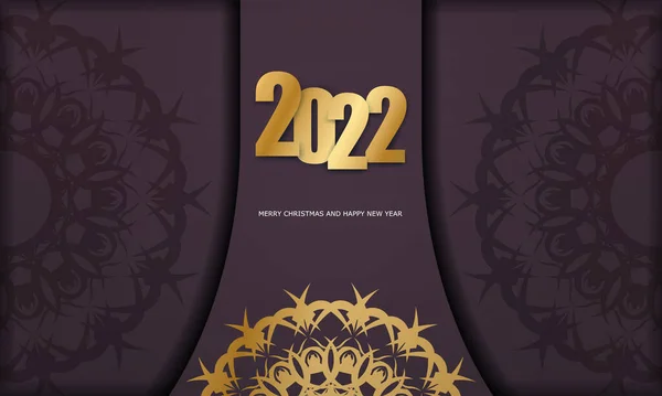 2022 Felice Anno Nuovo Volantino Colore Bordeaux Con Motivo Vintage — Vettoriale Stock