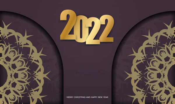 2022 Новым Годом Бургундский Цветной Флаер Винтажным Золотым Узором — стоковый вектор