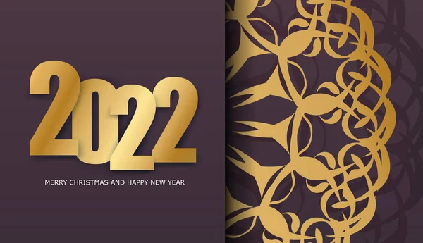 Brochure Festiva 2022 Buon Natale Felice Anno Nuovo Colore Bordeaux — Vettoriale Stock