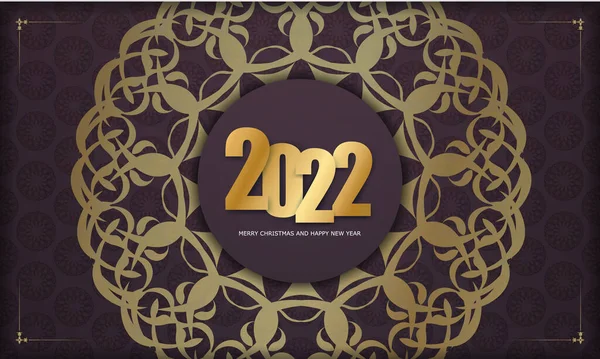 Flyer Vacances 2022 Heureuse Nouvelle Année Couleur Bordeaux Avec Motif — Image vectorielle