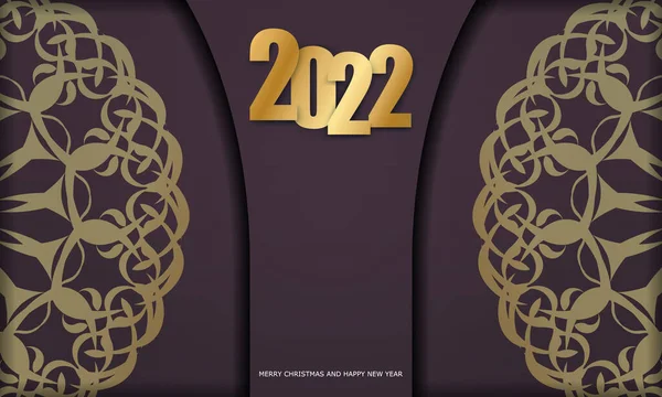 Modèle Carte Postale 2022 Joyeux Noël Bonne Année Couleur Bordeaux — Image vectorielle