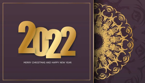 Brochure Modello 2022 Buon Natale Felice Anno Nuovo Colore Bordeaux — Vettoriale Stock