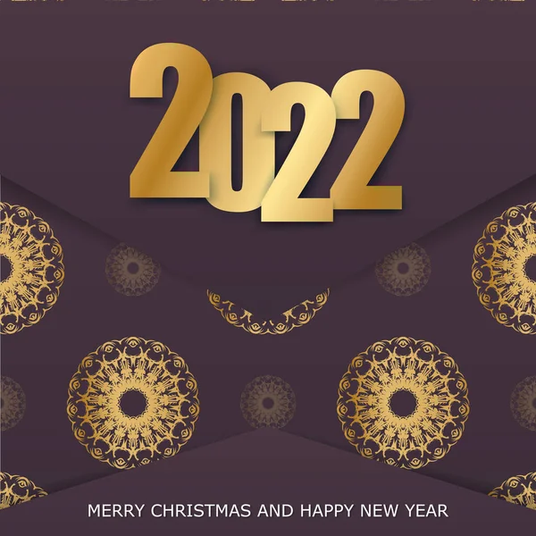 Tarjeta Felicitación Plantilla 2022 Feliz Navidad Color Burdeos Con Patrón — Archivo Imágenes Vectoriales