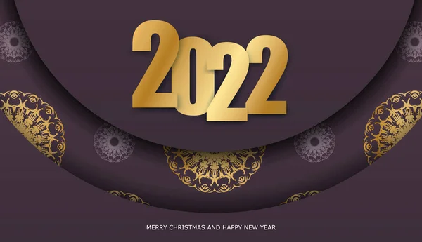 Modèle Carte Voeux 2022 Bonne Année Couleur Bordeaux Avec Ornement — Image vectorielle