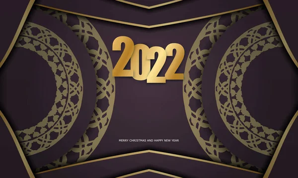 Carte Postale 2022 Bonne Année Couleur Bordeaux Avec Motif Vintage — Image vectorielle