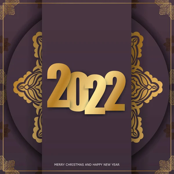 2022 Brochure Buon Natale Bordeaux Con Ornamenti Oro Lusso — Vettoriale Stock
