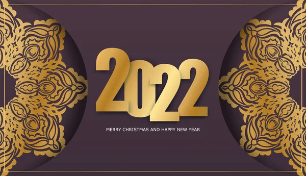 2022 Брошюра Рождеством Бургундии Винтажным Золотым Узором — стоковый вектор