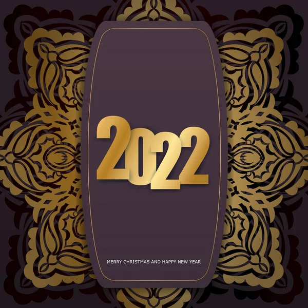 2022 Brochure Happy New Year Burgundy Color Winter Gold Ornament — Stock Vector
