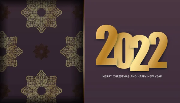 2022 Buon Natale Felice Anno Nuovo Volantino Colore Bordeaux Con — Vettoriale Stock
