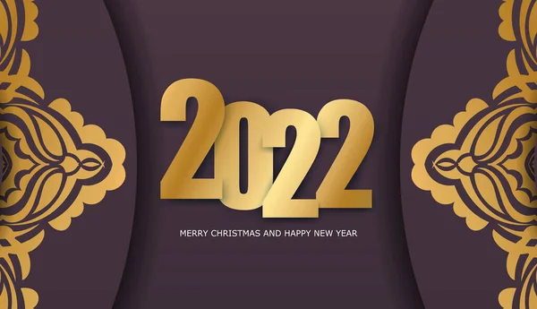 2022 Рождеством Новым Годом Бургундский Цветовой Флаер Рисунком Зимнего Золота — стоковый вектор