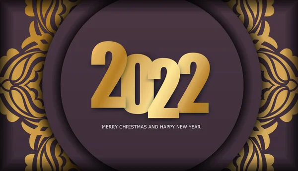 2022 Vrolijk Kerstmis Bordeaux Kleur Flyer Met Luxe Goud Patroon — Stockvector