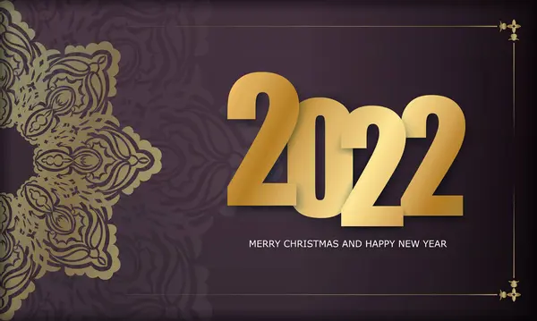 Feestelijke Brochure 2022 Vrolijk Kerstfeest Bordeaux Kleur Met Luxe Gouden — Stockvector