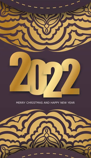 Holiday Flyer 2022 Happy New Year Burgundy Color Abstract Gold — Stock Vector