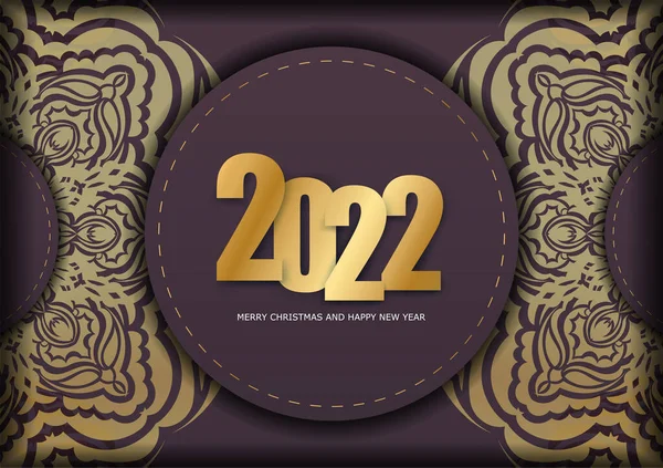 Modèle Carte Postale 2022 Bonne Année Couleur Bordeaux Avec Ornement — Image vectorielle