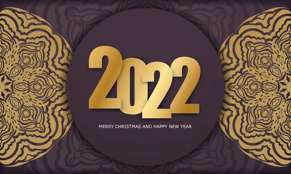 Шаблон Брошюры 2022 Новым Годом Рождеством Бургундский Цвет Абстрактным Золотым — стоковый вектор