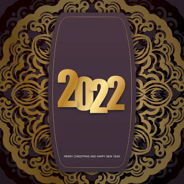 2022 Buon Natale Modello Volantino Color Bordeaux Con Ornamento Oro — Vettoriale Stock
