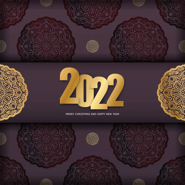 Šablona Blahopřání 2022 Šťastný Nový Rok Vínová Barva Zimním Zlatým — Stockový vektor