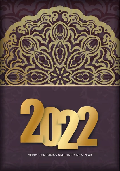 Modèle Brochure Souhaits 2022 Joyeux Noël Bonne Année Couleur Bordeaux — Image vectorielle