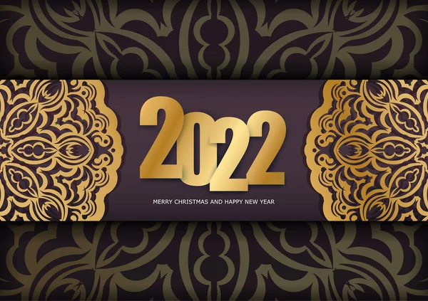 Szablon Broszura Powitalna 2022 Wesołych Świąt Szczęśliwego Nowego Roku Bordowy — Wektor stockowy
