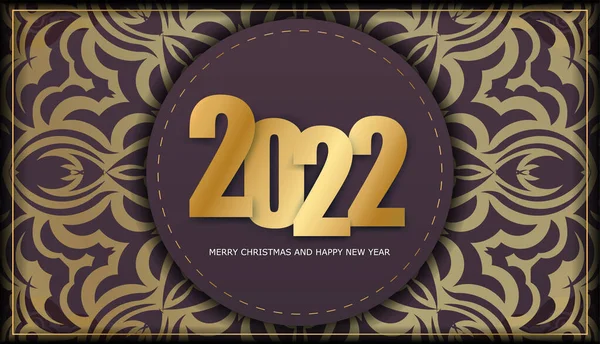 Приветственная Брошюра 2022 Веселого Рождества Бургундии Роскошными Золотыми Украшениями — стоковый вектор
