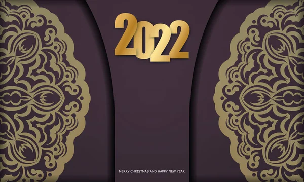 Modèle Flyer Salutation 2022 Joyeux Noël Bonne Année Couleur Bordeaux — Image vectorielle