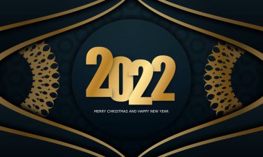 2022 Mutlu Yeni Yıl Pilotu Koyu Mavili Eski Altın Süslü