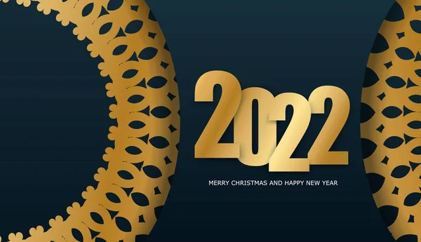 2022 Cartolina Buon Natale Blu Scuro Con Lussuoso Motivo Oro — Vettoriale Stock