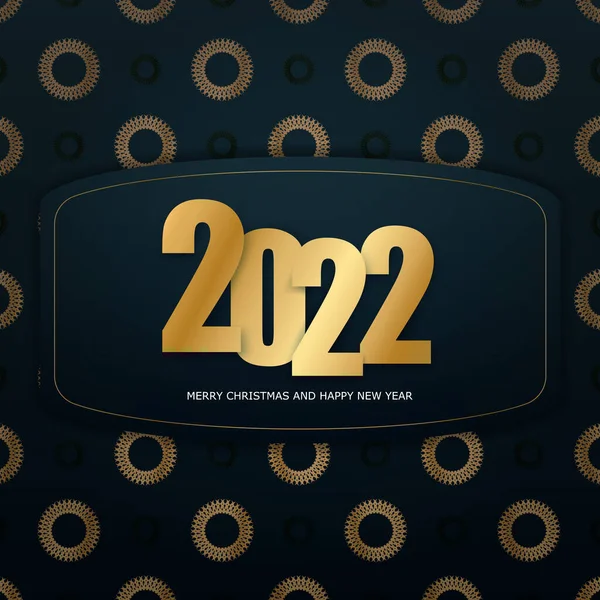 2022 Cartolina Felice Anno Nuovo Blu Scuro Con Lussuoso Ornamento — Vettoriale Stock