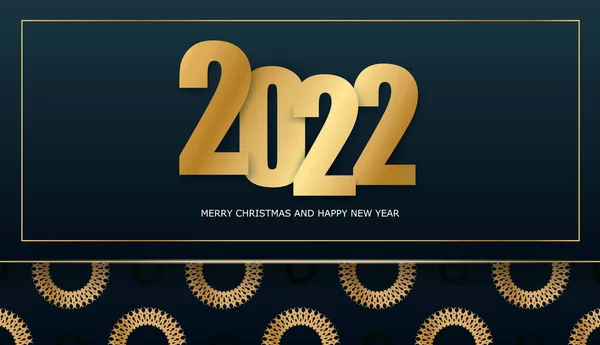 2022 Brochure Buon Natale Felice Anno Nuovo Blu Scuro Con — Vettoriale Stock